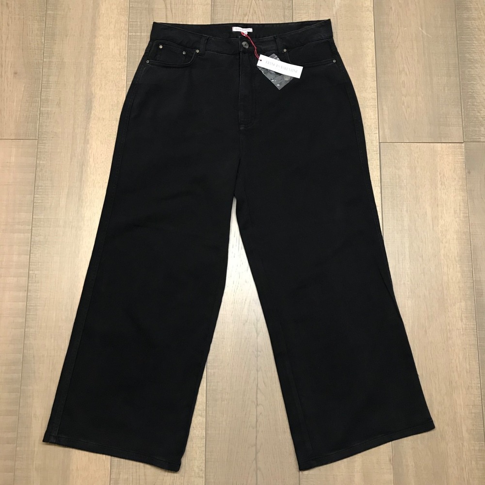 Frances Valentine Jeans Womens Size 10 Black Sally Cropped Wide Leg High Rise